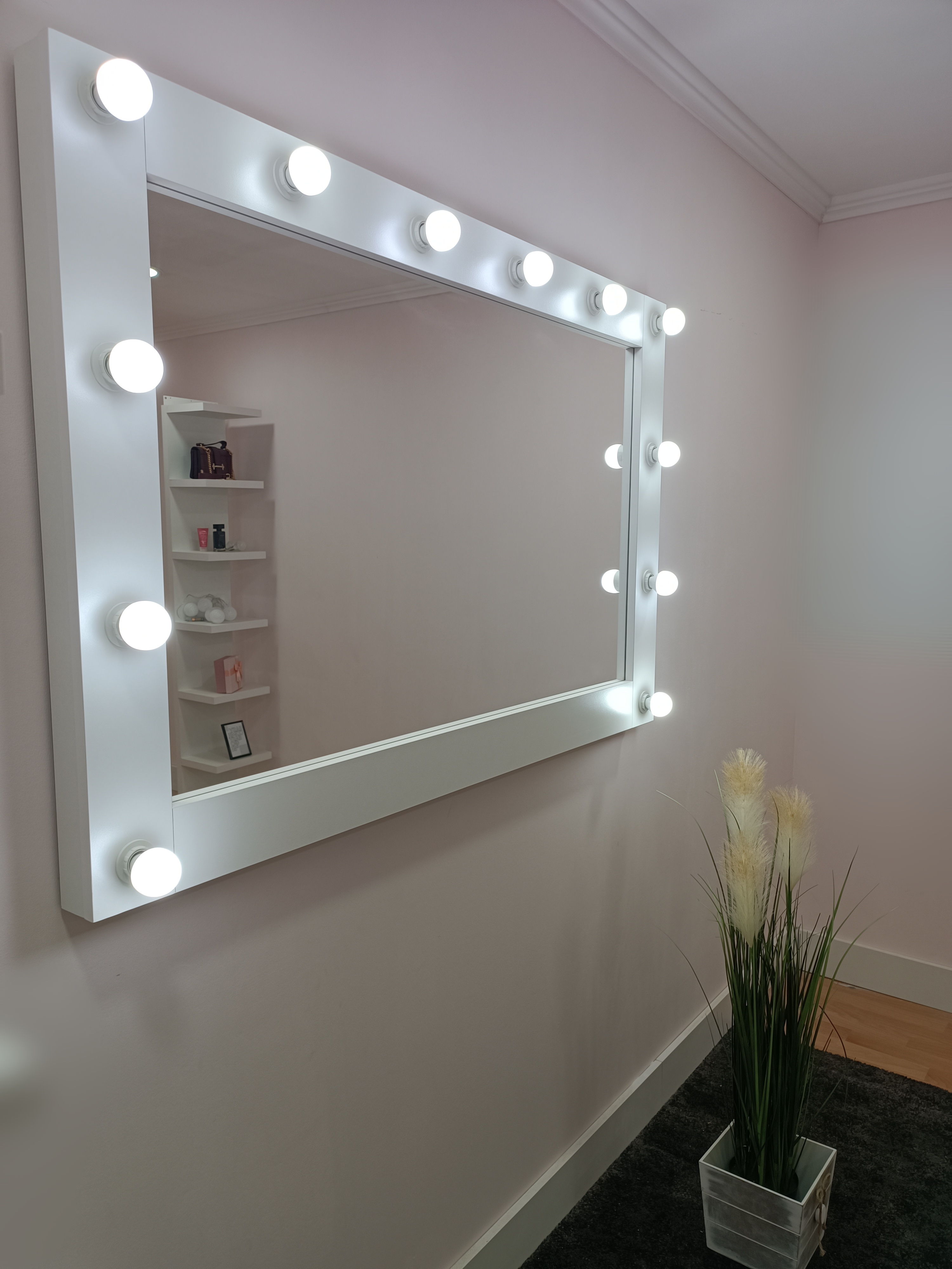 Miroir Hollywood Noir avec Éclairage LED et Roulettes